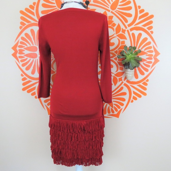 Calvin Klein Red Fringe Sweater Dress S - Picture 3 of 3